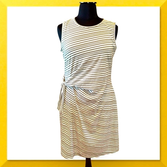 NWT TALBOTS COTTON SIDE TIE SHIFT DRESS - SUNDAY MORNING STRIPE XL Green / White - Picture 2 of 13